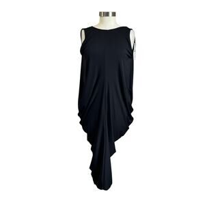 Zara Black Draped Midi Dress XS NWT Elegant Minimalist Cocktail Chic